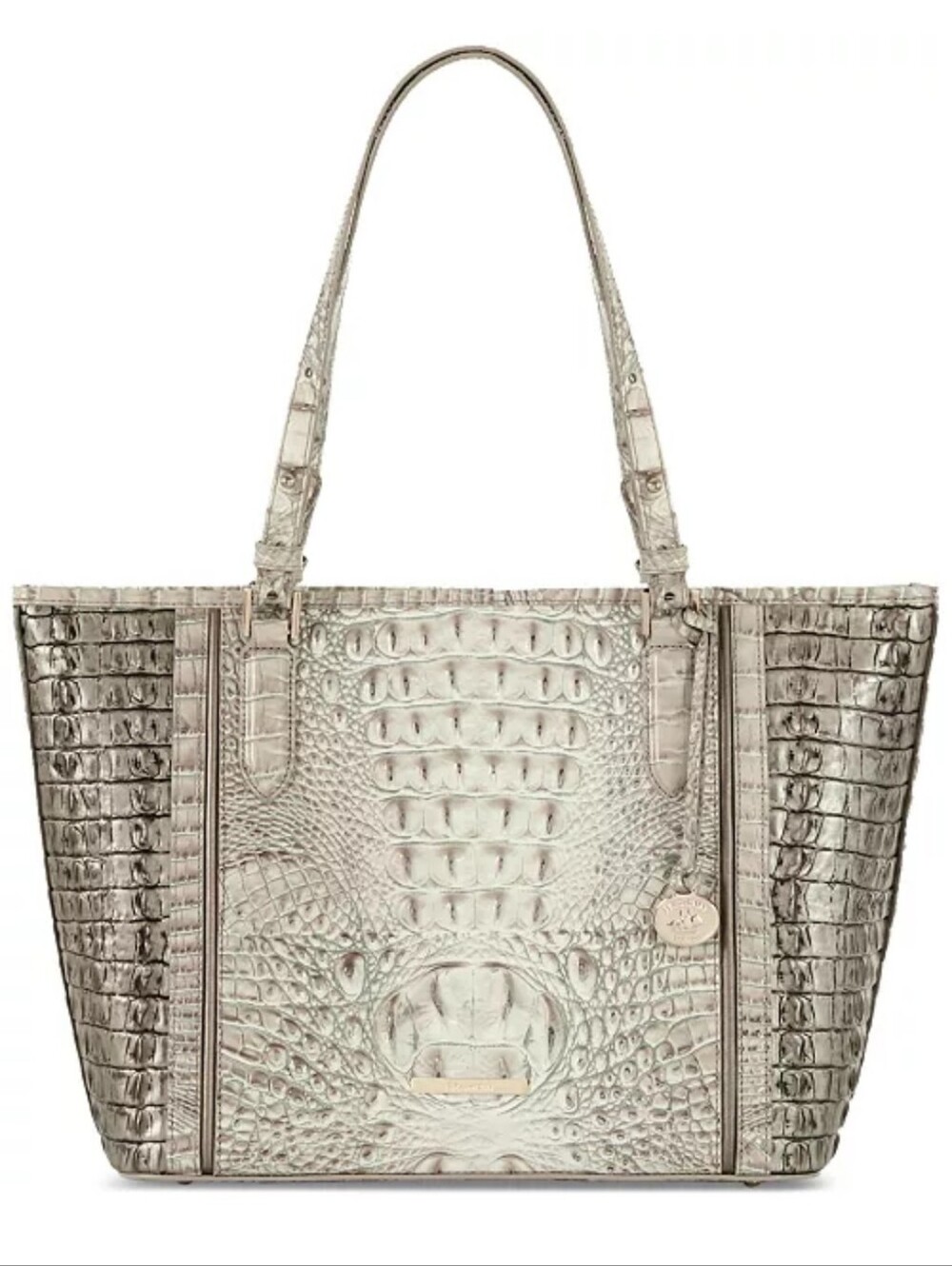 Brahmin Medium Asher Bag Fairest Grey Embossed Leather Structured Satchel Nwot